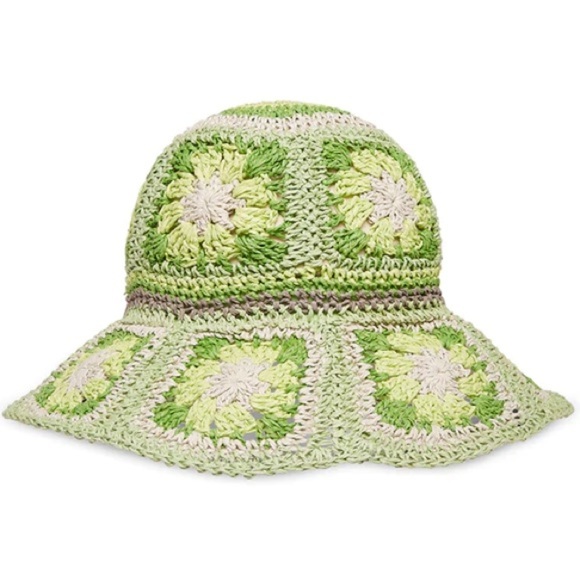 Steve Madden Accessories - Steve Madden Green Crocheted Paper Yarn Scalloped Brim Bucket Hat OS